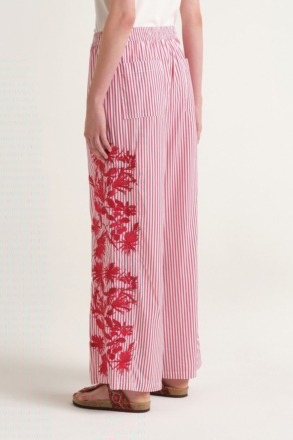Malìparmi STRIPED FLEUR TROUSERS Red JH805415222 Malìparmi STRIPED FLEUR TROUSERS Red JH805415222