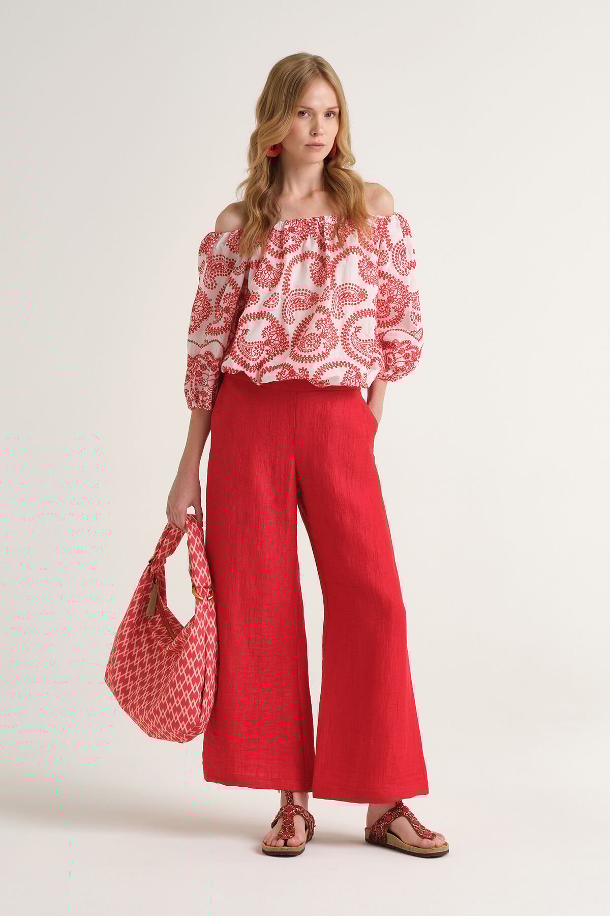 Malìparmi LINEN JACQUARD TROUSERS Coral JH805340102 Malìparmi LINEN JACQUARD TROUSERS Coral JH805340102