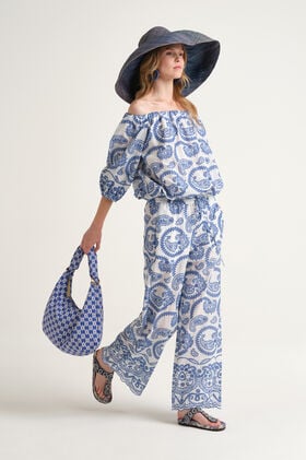 Malìparmi BRODERIE ANGLAISE TROUSERS Blue JH807315218