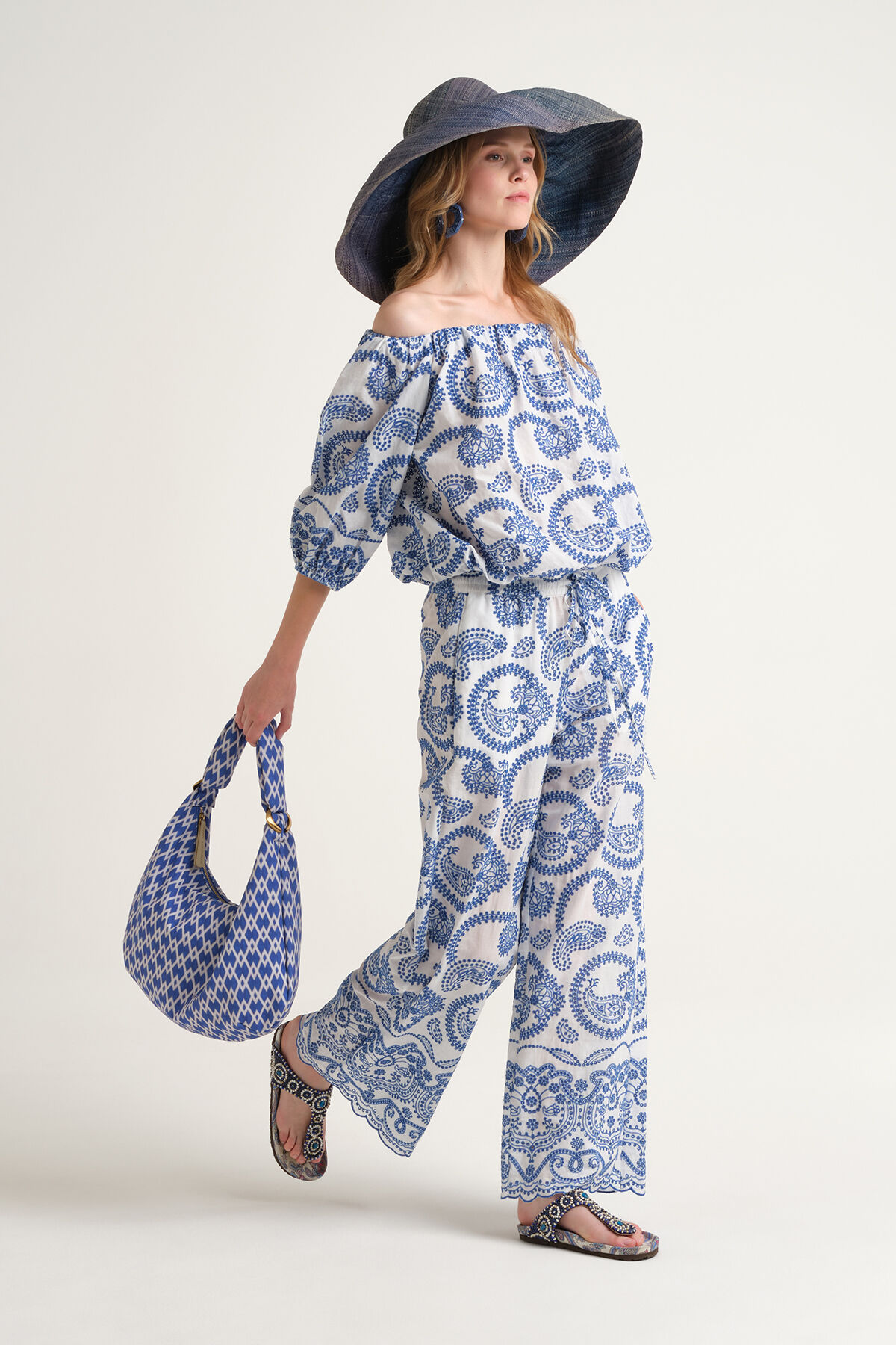 Malìparmi BRODERIE ANGLAISE TROUSERS Blue JH807315218