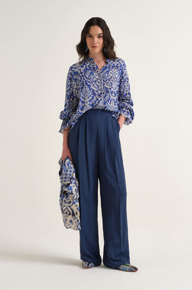 Malìparmi FLUID CREPE TROUSERS NavyBlue JH806250672