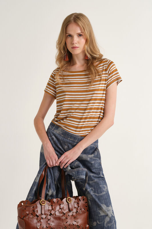 Malìparmi SUMMER STRIPES T-SHIRT Brown JK028170676