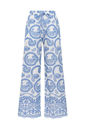 Malìparmi BRODERIE ANGLAISE TROUSERS Blue JH807315218