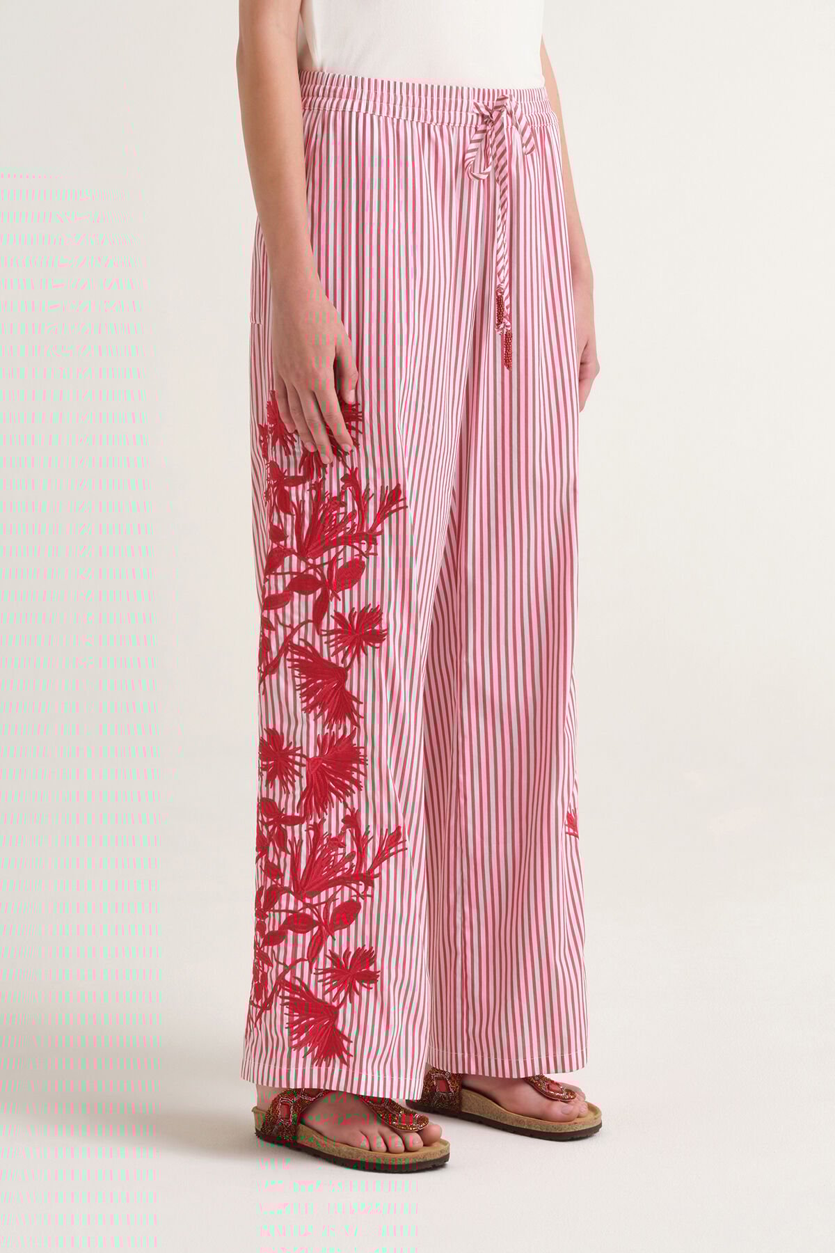 Malìparmi STRIPED FLEUR TROUSERS Red JH805415222 Malìparmi STRIPED FLEUR TROUSERS Red JH805415222