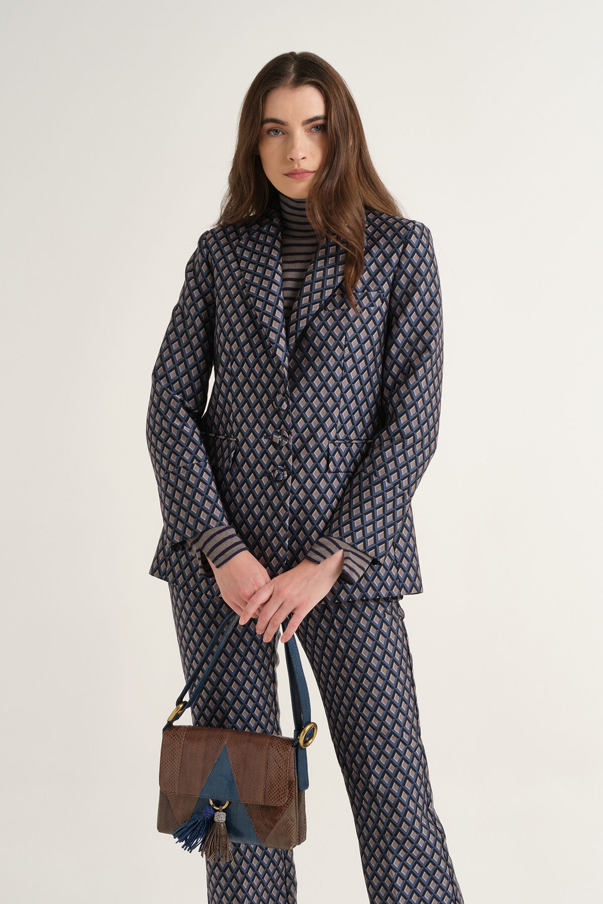 Maliparmi GEOMETRIC JACQUARD BLAZER Blue JD649450678 Maliparmi GEOMETRIC JACQUARD BLAZER Blue JD649450678