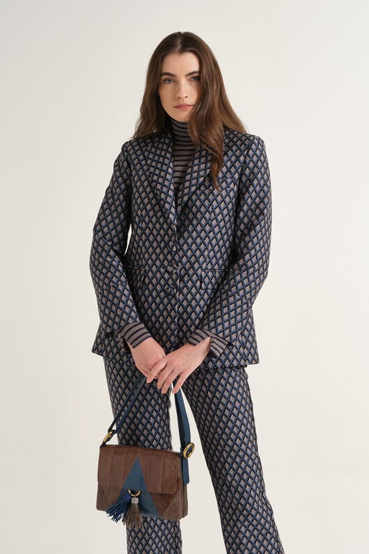 Maliparmi GEOMETRIC JACQUARD BLAZER Blue JD649450678 Maliparmi GEOMETRIC JACQUARD BLAZER Blue JD649450678