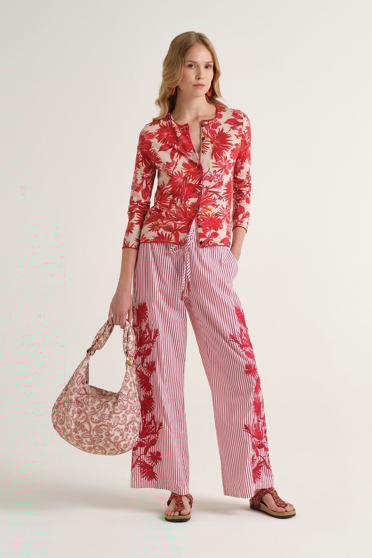 Malìparmi STRIPED FLEUR TROUSERS Red JH805415222 Malìparmi STRIPED FLEUR TROUSERS Red JH805415222