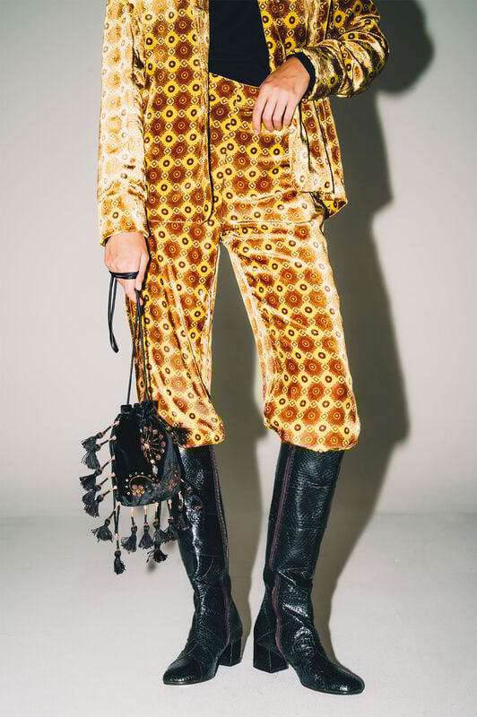 Maliparmi VELVET PRINTS TROUSERS Yellow JH805260092 Maliparmi VELVET PRINTS TROUSERS Yellow JH805260092