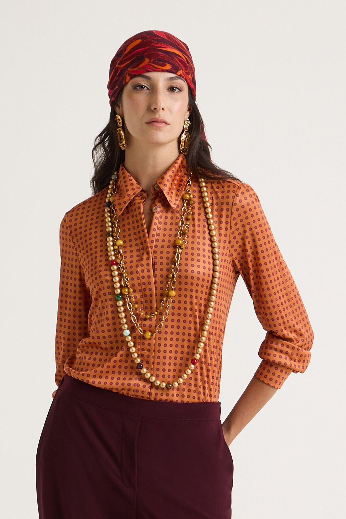 Maliparmi MICRO PRINT JERSEY SHIRT Orange JM556470654