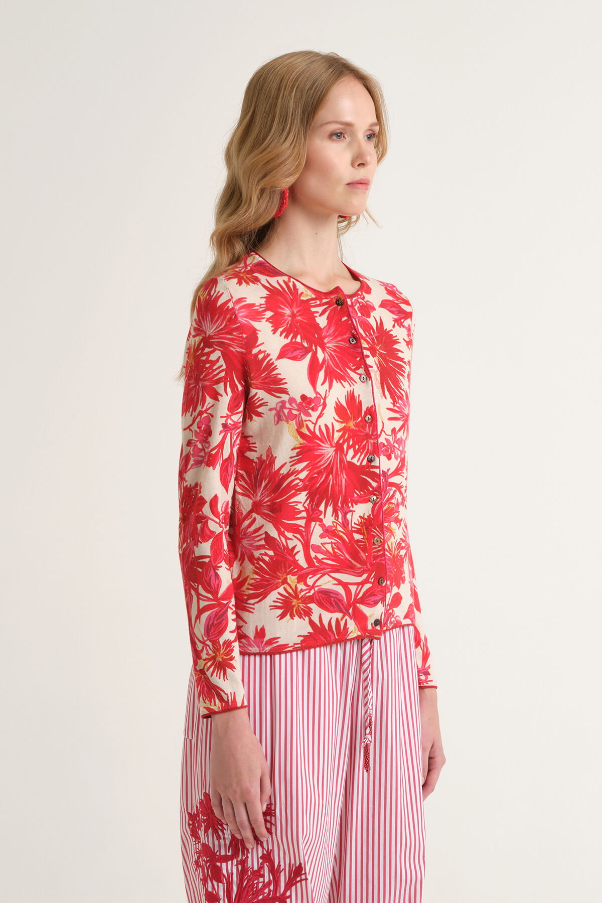 Malìparmi COTTON PRINTED CARDIGAN Red JN359978215 Malìparmi COTTON PRINTED CARDIGAN Red JN359978215