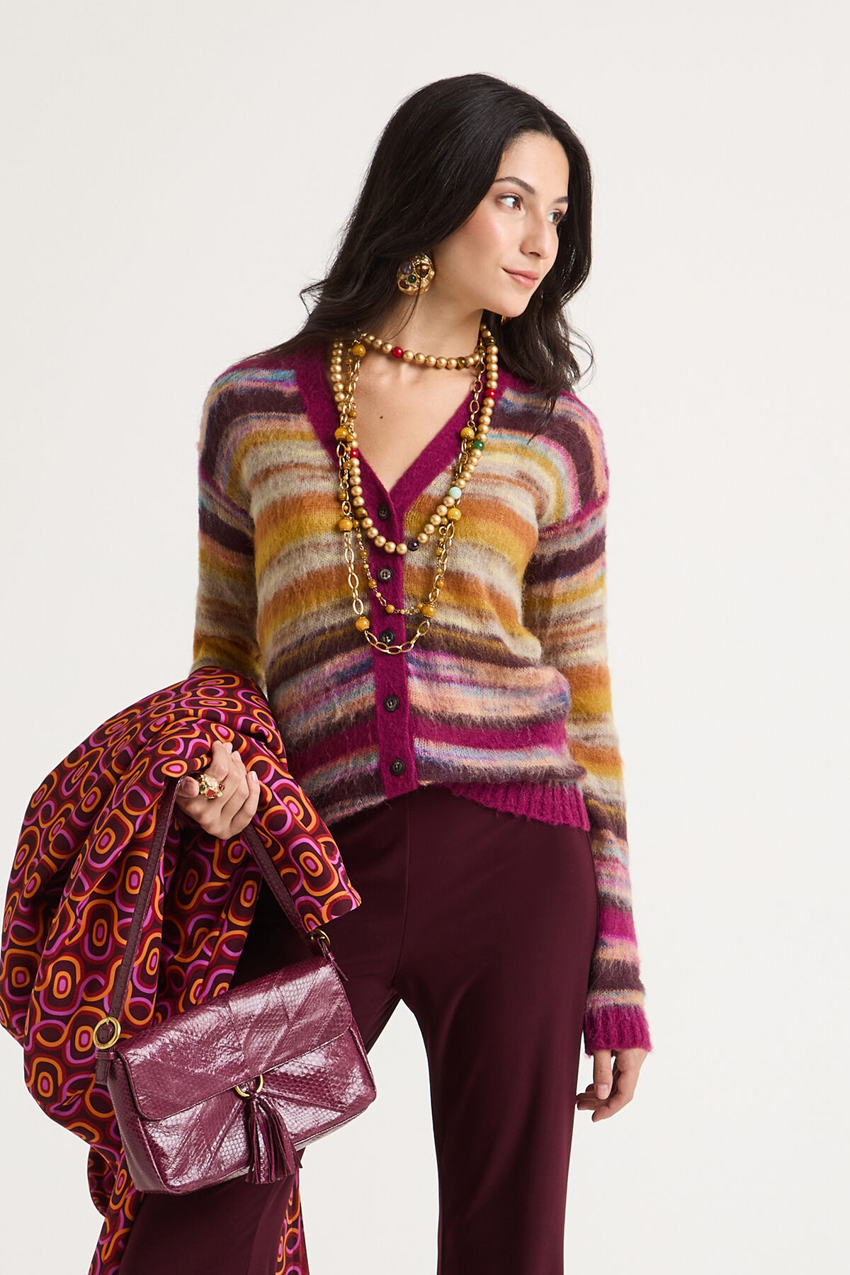 Maliparmi MOHAIR MIX PRINT CARDIGAN Camel JN370478209