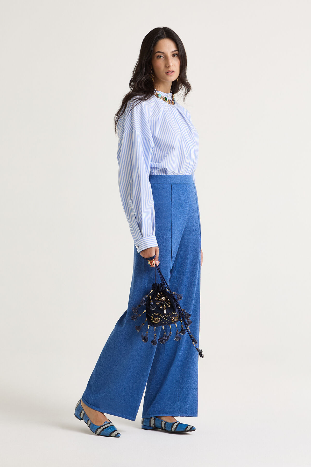 Maliparmi SHINY FLUID LUREX TROUSERS Cobalt Blue JH804678133