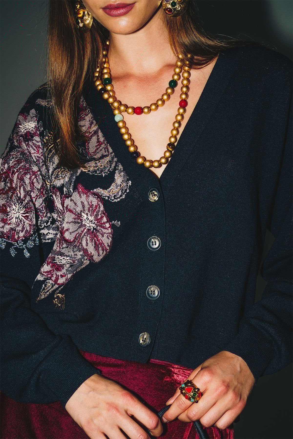 Maliparmi CARDIGAN FLOWER JACQUARD Nero JN370278206