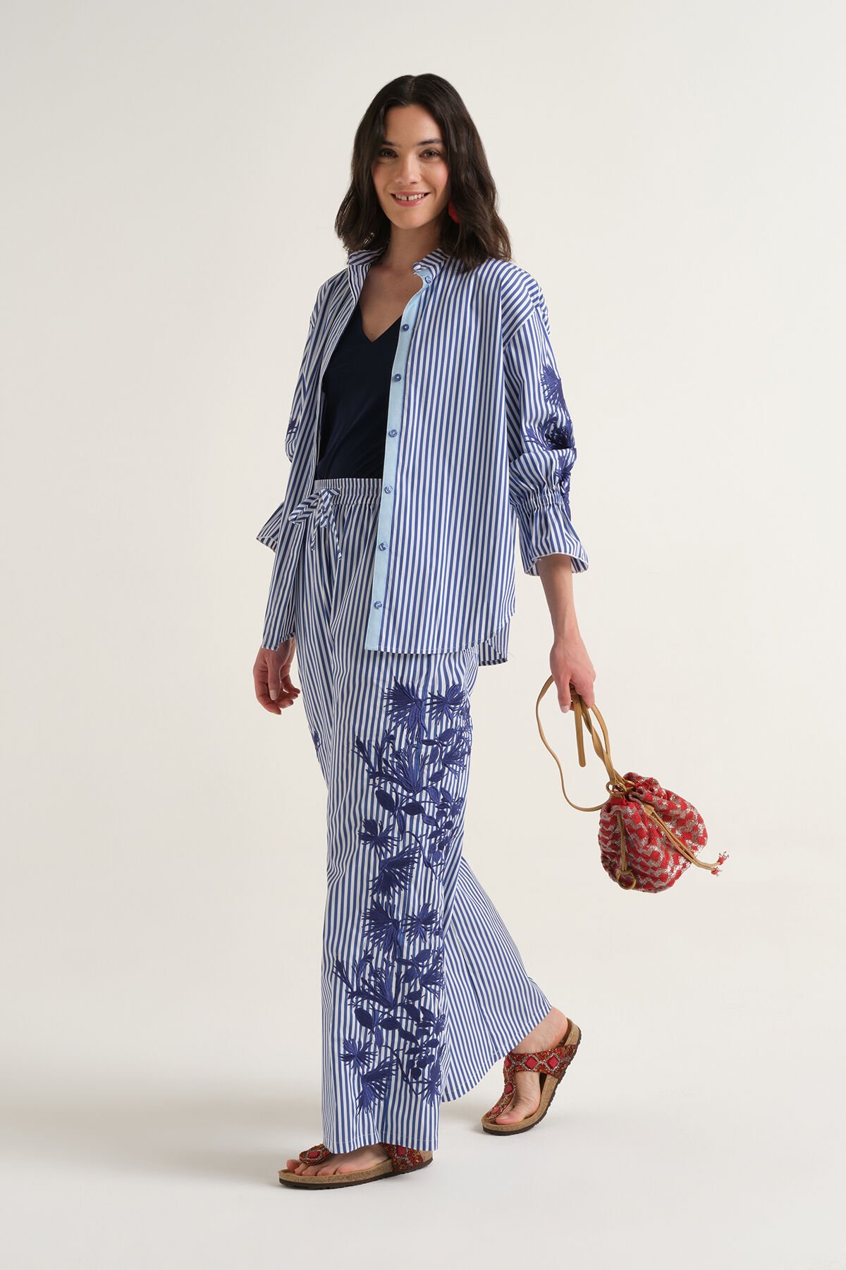 Malìparmi STRIPED FLEUR TROUSERS Night Blue JH805415222