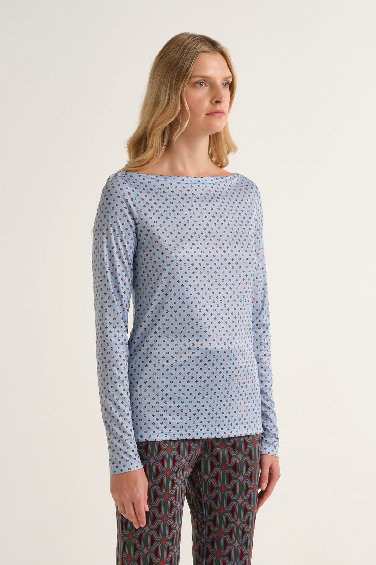 Maliparmi MICRO PRINT JERSEY T-SHIRT Light Blue JK025770654