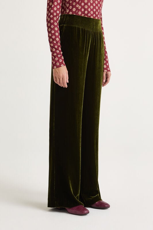 Maliparmi FLUID VELVET TROUSERS Military Green JH803561026 Maliparmi FLUID VELVET TROUSERS Military Green JH803561026
