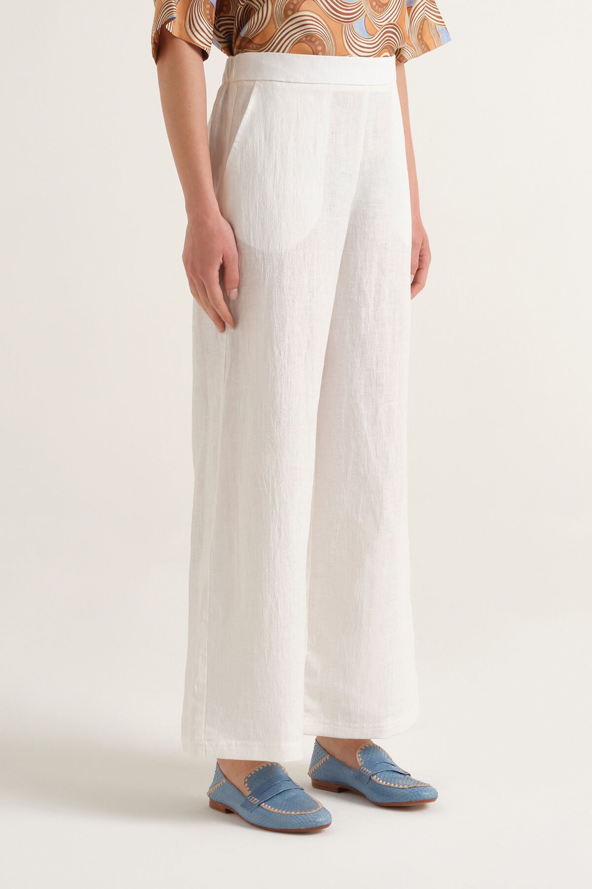 Malìparmi LINEN JACQUARD PANTALÓN Blanco Natural JH805340102