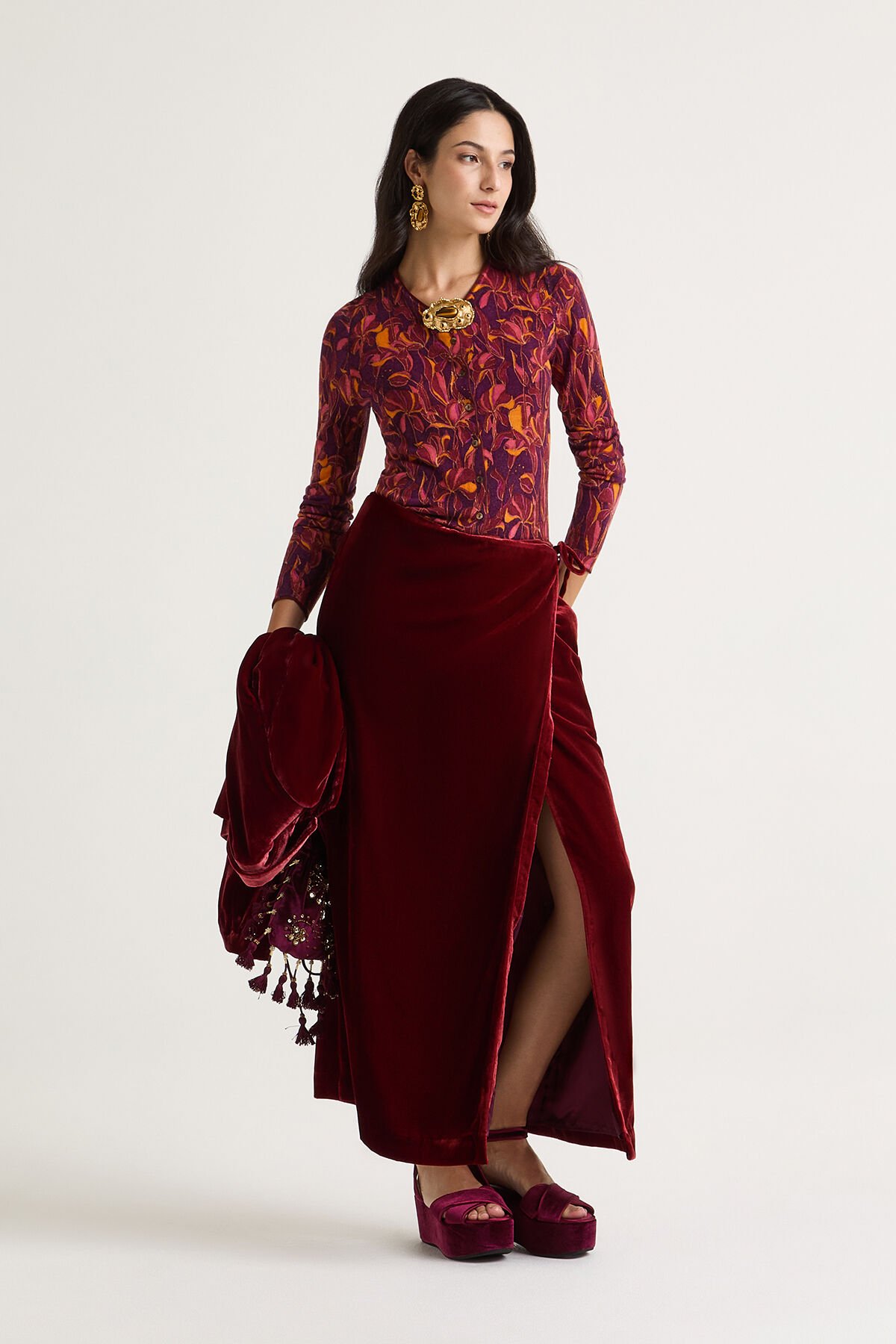 Maliparmi PRINTED KNIT CARDIGAN Bordeaux JN355178200