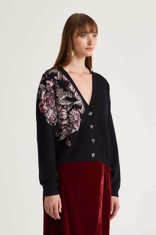 Maliparmi CARDIGAN FLOWER JACQUARD Nero JN370278206