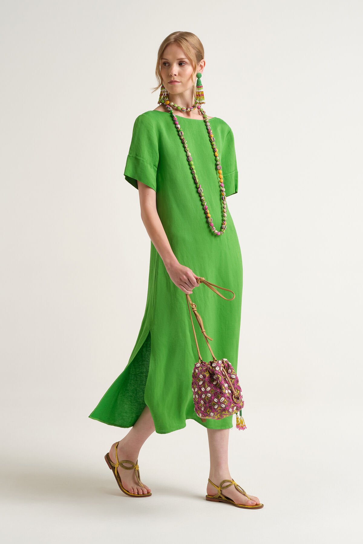 Malìparmi TIMELESS LINEN DRESS Grass Green JF670940106