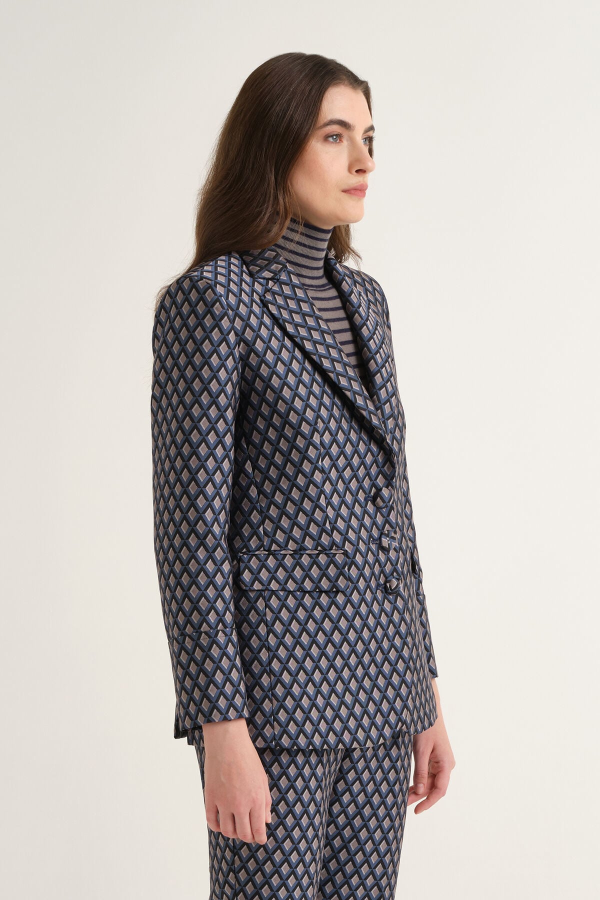 Maliparmi GEOMETRIC JACQUARD BLAZER Blue JD649450678 Maliparmi GEOMETRIC JACQUARD BLAZER Blue JD649450678