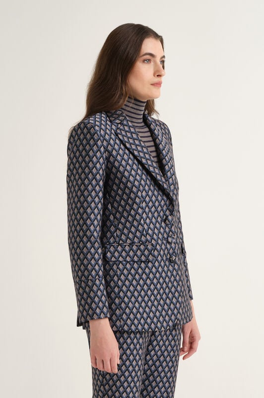 Maliparmi GEOMETRIC JACQUARD BLAZER Blue JD649450678 Maliparmi GEOMETRIC JACQUARD BLAZER Blue JD649450678