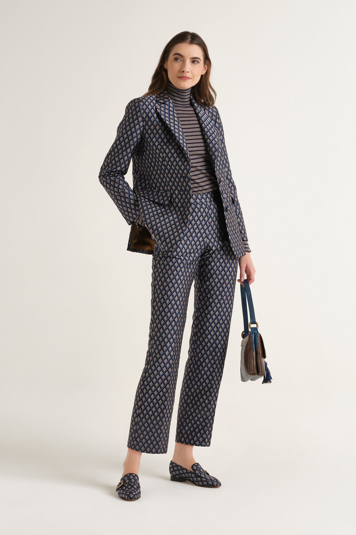 Maliparmi GEOMETRIC JACQUARD TROUSER Blue JH747950678 Maliparmi GEOMETRIC JACQUARD TROUSER Blue JH747950678