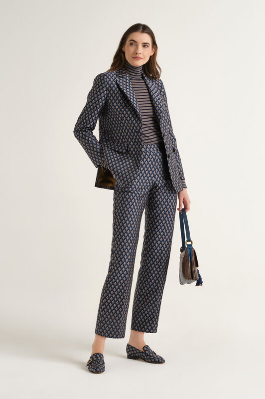 Maliparmi GEOMETRIC JACQUARD TROUSER Blue JH747950678 Maliparmi GEOMETRIC JACQUARD TROUSER Blue JH747950678