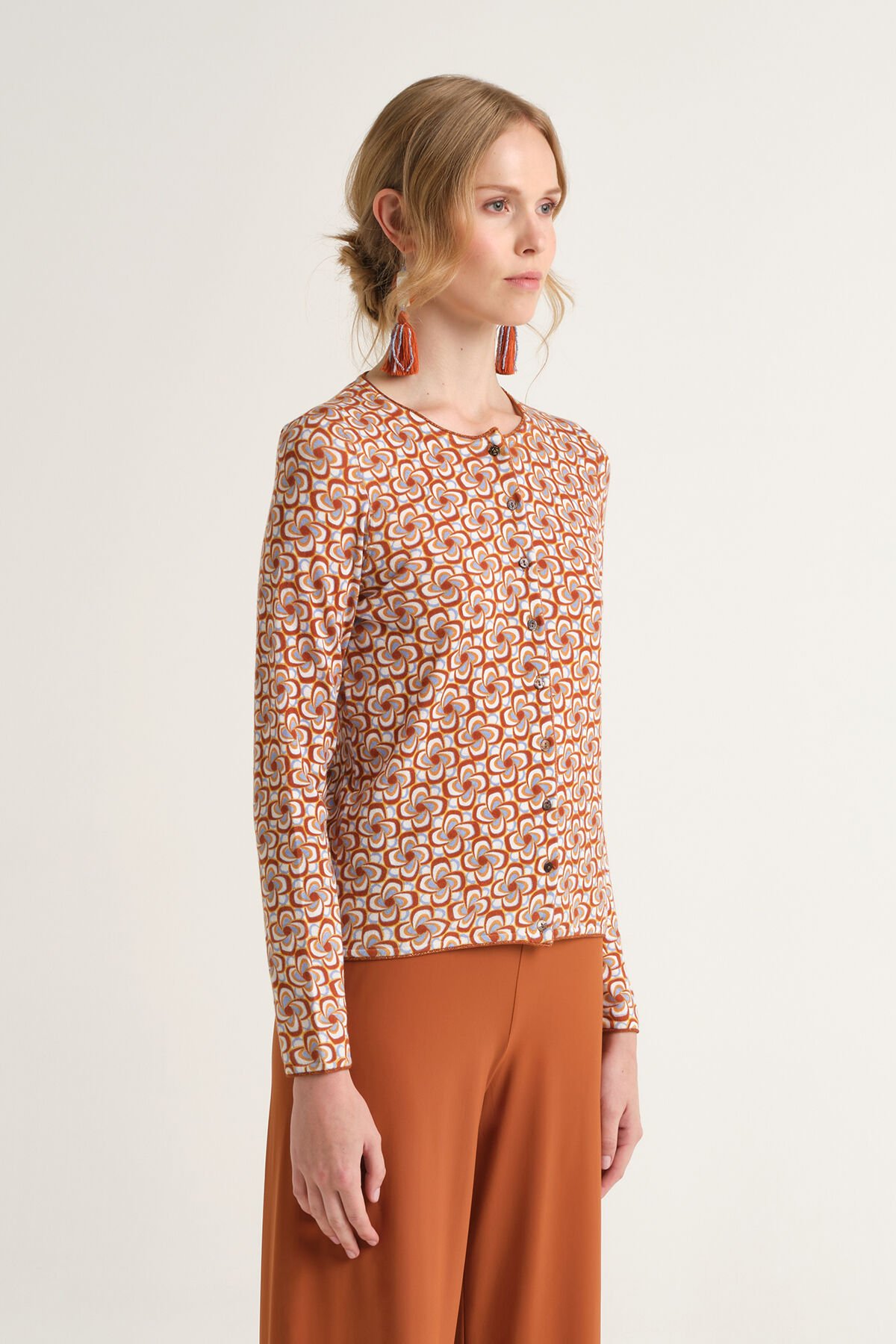 Malìparmi COTTON PRINTED CARDIGAN Brown JN359978215 Malìparmi COTTON PRINTED CARDIGAN Brown JN359978215