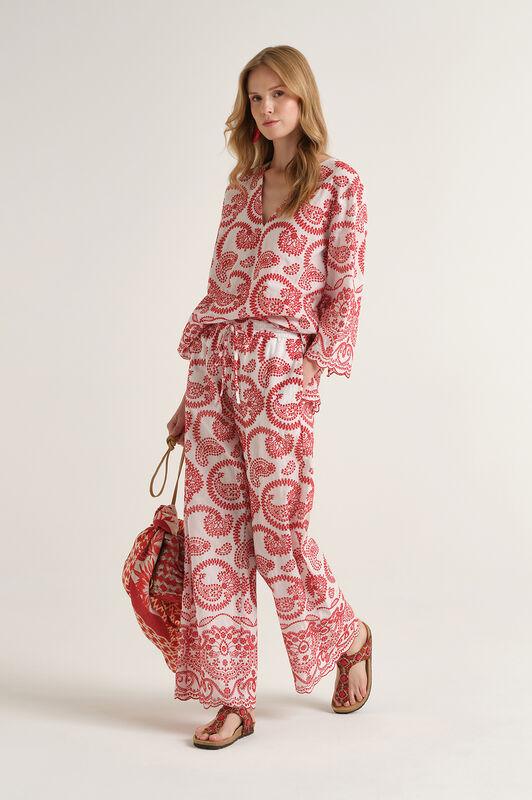 Malìparmi BRODERIE ANGLAISE TROUSERS Red JH807315218