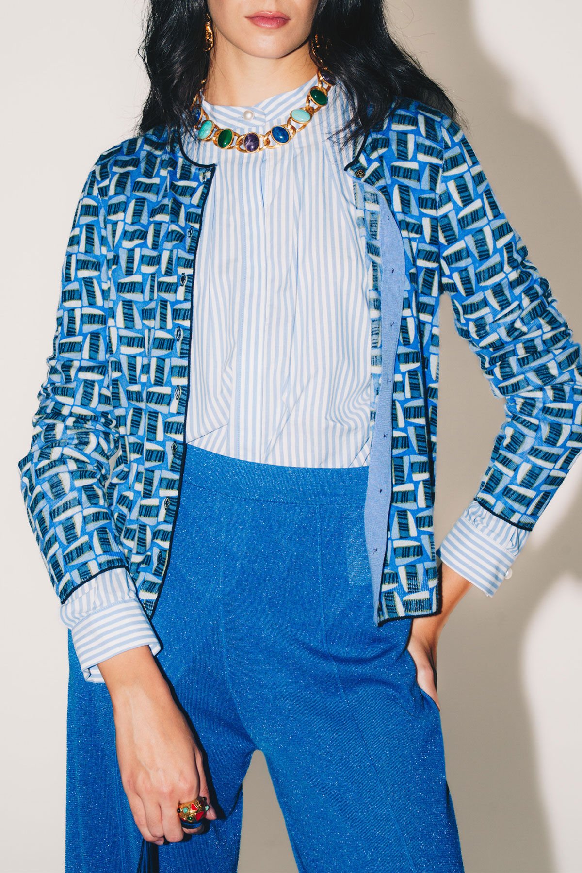 Maliparmi PRINTED KNIT CARDIGAN Blue JN355178200
