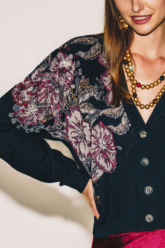 Maliparmi CARDIGAN FLOWER JACQUARD Nero JN370278206