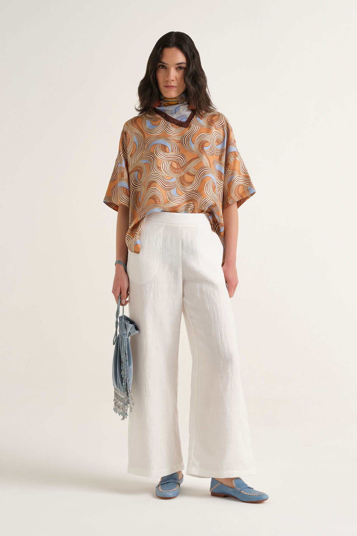 Malìparmi LINEN JACQUARD TROUSERS NaturalWhite JH805340102