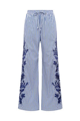 Malìparmi STRIPED FLEUR TROUSERS Night Blue JH805415222
