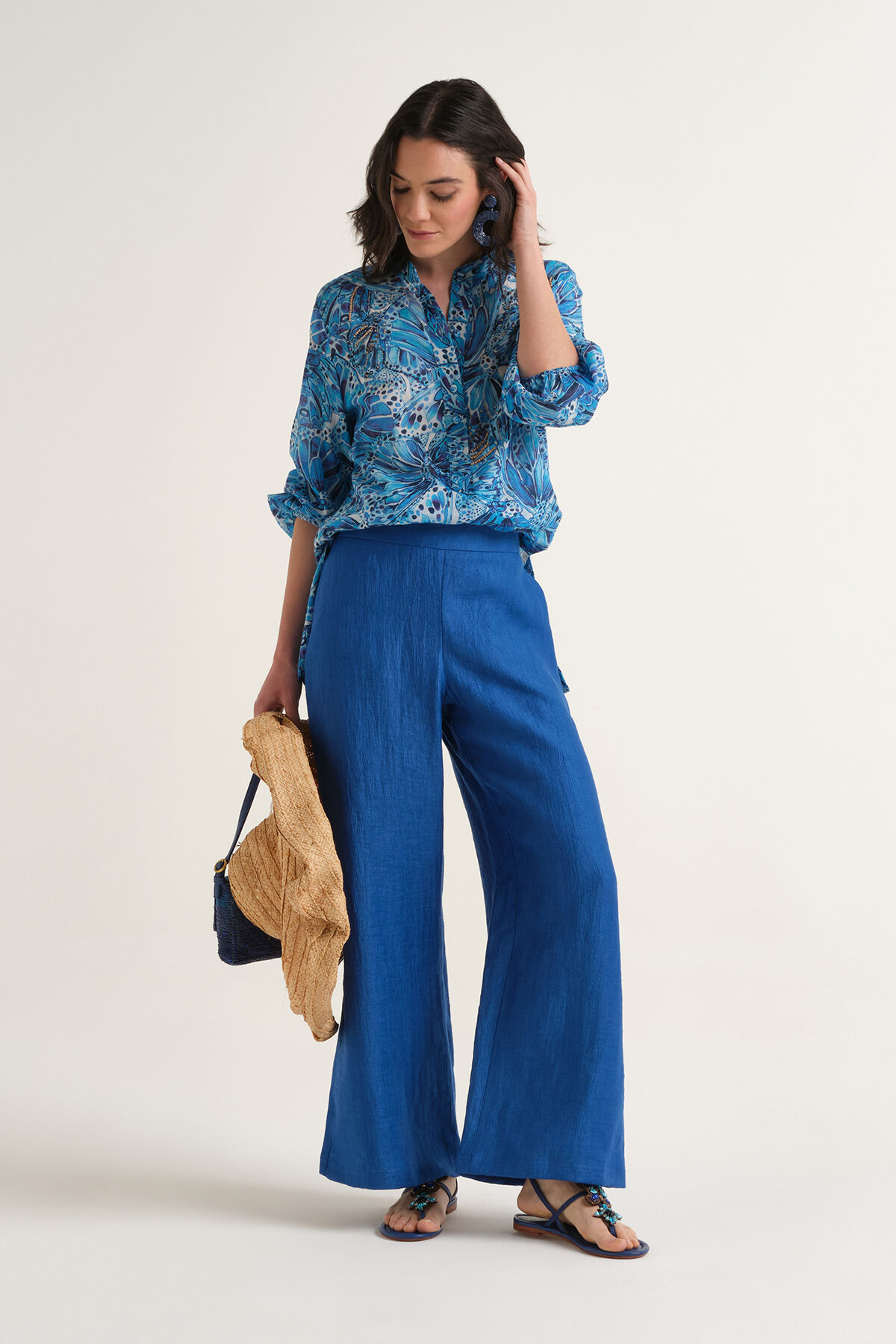 Malìparmi LINEN JACQUARD TROUSERS Cobalt JH805340102 Malìparmi LINEN JACQUARD TROUSERS Cobalt JH805340102