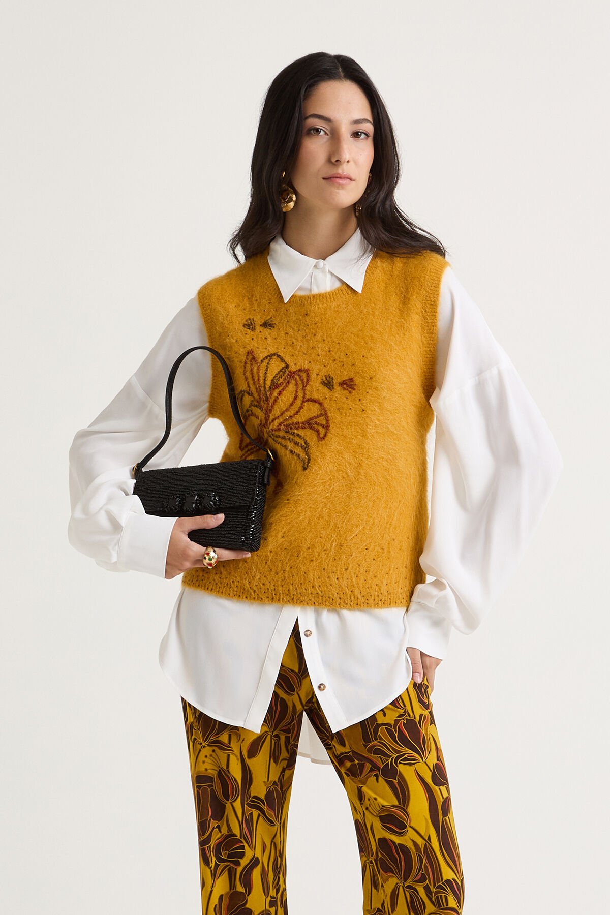 SOFT ALPACA TOP in Mustard for women | Malìparmi®