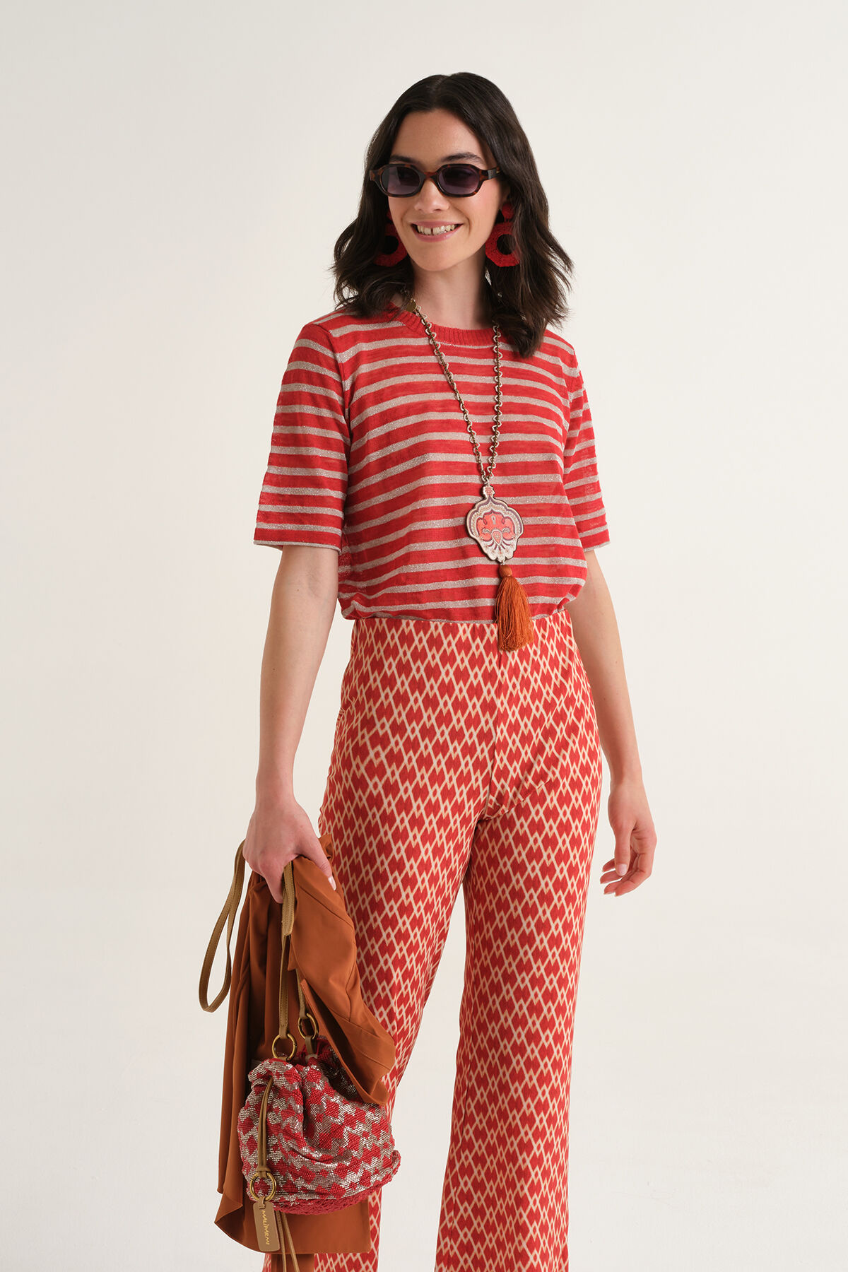 Malìparmi SUMMER LINEN T-SHIRT Red JK028278148